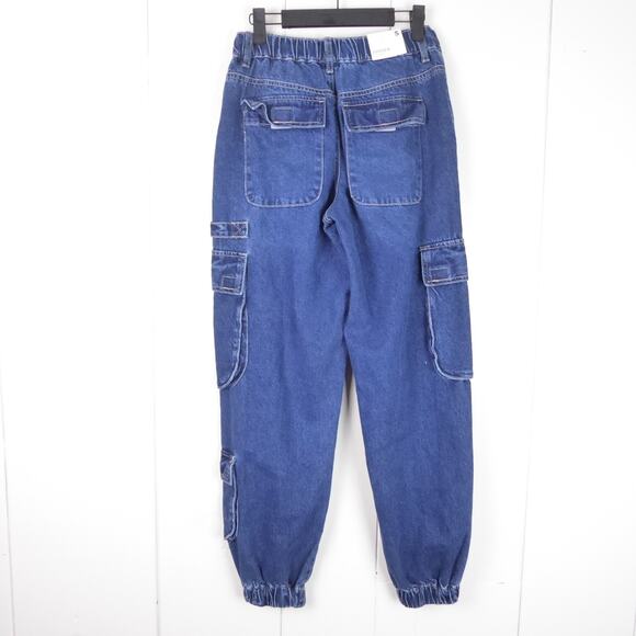 Forever 21 Denim Jogger Pants Womens SZ S Cargo Pockets High Rise Elastic Waist - Picture 14 of 16